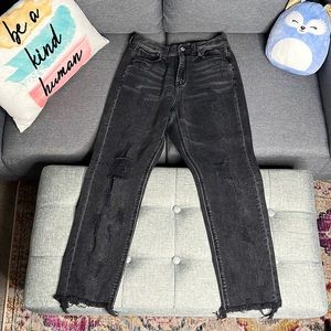 American Eagle Black Distressed Mom Jeans
